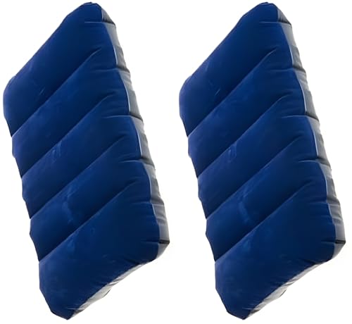 MeeTo Rubberized Cotton Small Squared Travel Flocked Fabric Air Pillow, Compact, Comfortable and Inflatable, Used for Neck & Lumbar Support, Camping and Hiking, Blue Color - Pack of 2