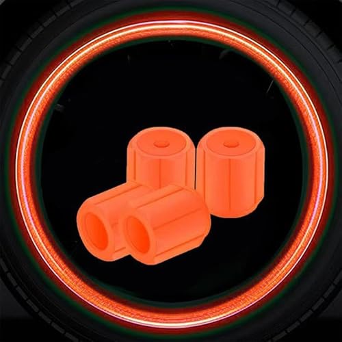 MeeTo Tire Valve Stem Caps Universal for Car, Bikes, Trucks, Luminous Fluorescent Glow in The Dark Air Cover, Tire Pressure Radium Caps, Modification & Decoration Accessories, Orange Color,(Pack Of 4)