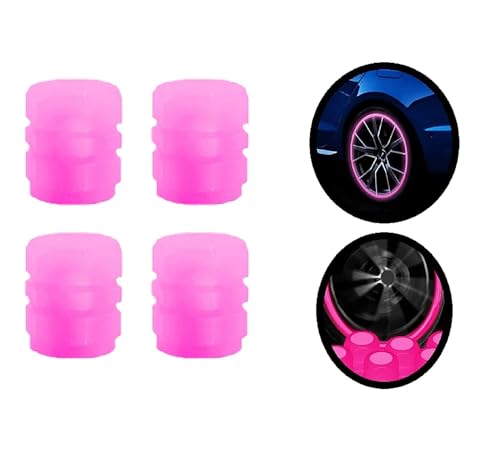 MeeTo Tire Valve Stem Caps Universal for Car, Bikes, Trucks, Luminous Fluorescent Glow in The Dark Air Cover, Tire Pressure Radium Caps, Modification & Decoration Accessories, Pink Color, Pack of 4