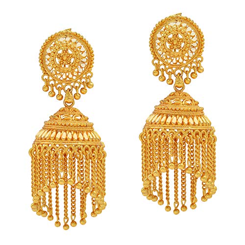 Memoir Gold plated Tassled Jhalar Jhumki Women Traditional