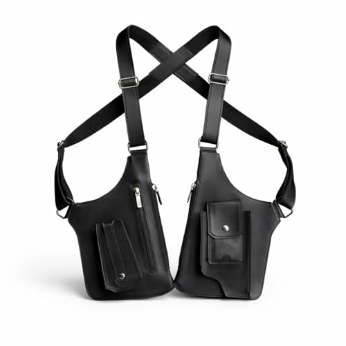 Men's Tactical Chest Bag, Black Crossbody Shoulder Harness with Multiple Pockets, Adjustable Straps
