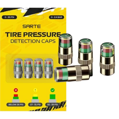 Metal 4 Pcs Car Tyre Pressure Monitor Valve Dust Cover Air Stem Caps, Sensor Indicator, Tyre Pressure Radium Caps, Modification & Decoration Accessories for Car, Bikes, Trucks, Motorcycles