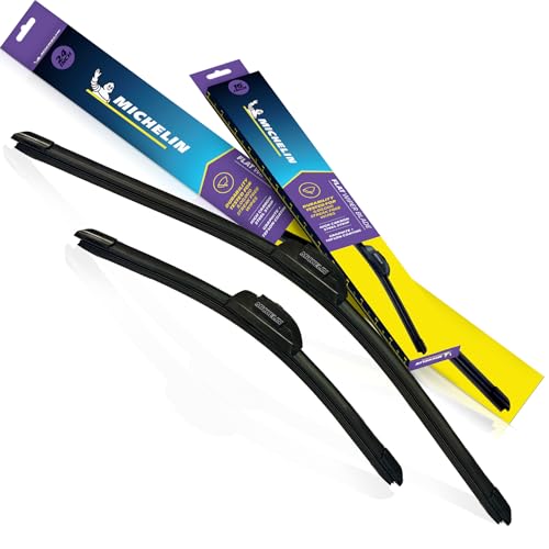 MICHELIN Flat Wiper Blade for Cars | Aerodynamic Windshield Wiper with Graphite & Teflon Coated Natural Rubber, High-Carbon Steel Strip | Tested in USA for 500,000 Wipes (2, 24 Inch - 16 Inch)