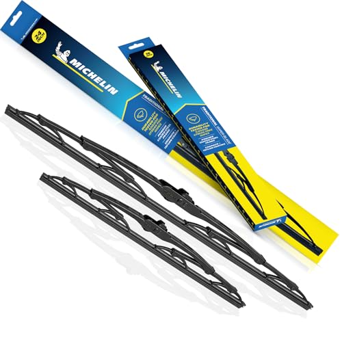 MICHELIN Traditional Wiper Blade | Aerodynamic High-Performance Wiper with Graphite & Teflon Coated Natural Rubber for Streak-Free Wipe | U-Hook Type Rust-Resistant Steel Frame (2, 24 Inch - 16 Inch)