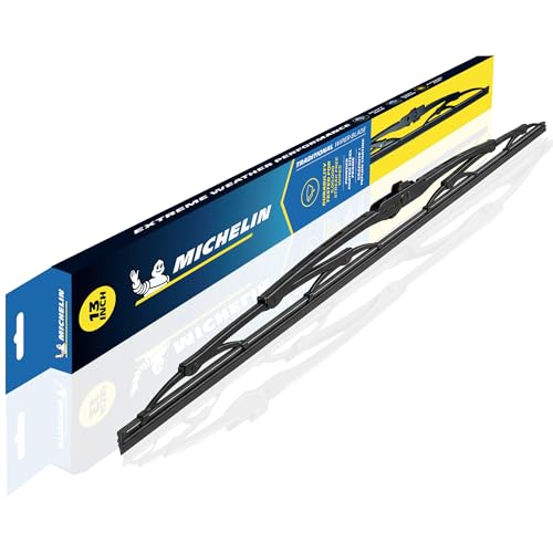 MICHELIN Traditional Wiper Blade | Aerodynamic High-Performance Wiper with Graphite & Teflon Coated Natural Rubber for Streak-Free Wipe | U-Hook Type Rust-Resistant Steel Frame (1, 18 Inch)