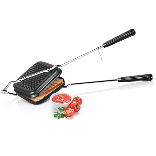MILTON Pro cook Premium Non-Stick Sandwich Griller | Compatible with Gas Stoves | Sandwich Griller and Toaster | Heat-Resistant Bakelite Handle | Durable & Easy to Use Sandwich Maker 14cm, Black