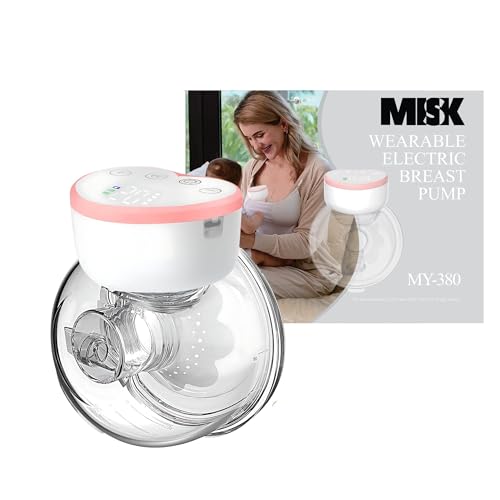 MISK Wearable Electric Breast Pump For Feeding Mothers, 4 Modes & 12 Levels, Automatic & Digital Screen, Rechargeable 1200 mAh battery, 210 ML Milk cup, Compact Portable & Skin friendly BPA Free