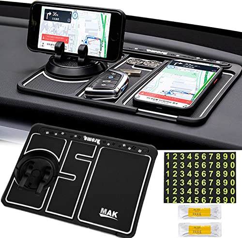 MMAK Anti-Slip Car Dashboard Mat with Phone Holder & Aromatherapy - Universal Non Slip Sticky Rubber Pad with 2 Aroma Sticks & Radium Night Glow for Smartphone, GPS Navigation- Black