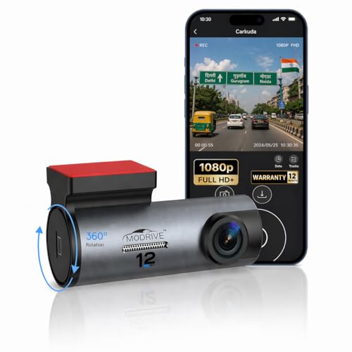 Modrive WiFi Car Dashcam 1080P FHD | 360° Rotatable Lens (Front & Cabin) | 170° Wide Angle | Night Vision | Loop Recording | Advance G Sensor | USB Plug & Play | Mobile App Control