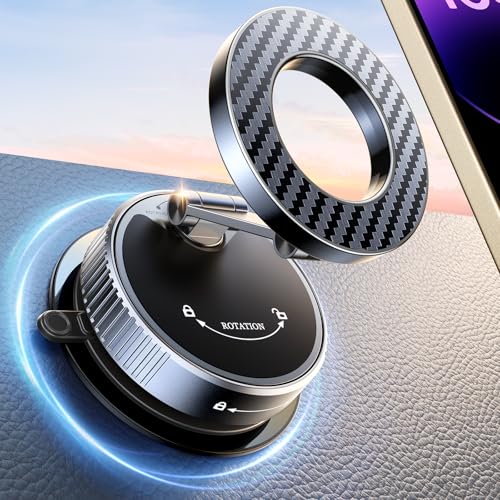 Mohard Vacuum Magnetic Mobile Phone Holder Car for MagSafe Car Mount, 2025 Upgraded [Nano Gel + Suction Cup] Mobile Phone Holder Car Car, 360° Rotatable Foldable & 2400GF Strongest Magnet for iPhone
