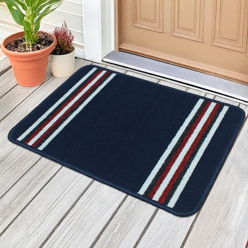 MollisHomes Pack of 1 Nylon Bathroom Mat Anti-Skid Bath Rug | Floor Mat for Bathroom, Kitchen, Bedroom & Office |Navy Blue Stripes Design-(37x57cm)