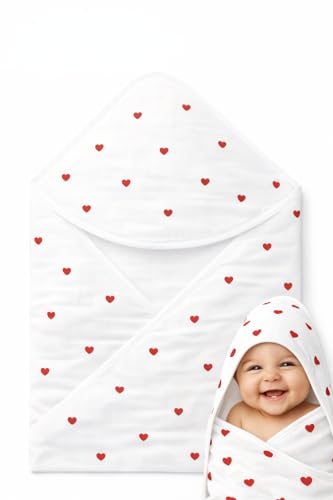 MomNess Baby Hooded Wrapper for Newborn, 100% Muslin Cotton Hooded Towel & Blanket, 75×75 cm, 4 Ply, Ultra Soft & Absorbent Bath Towel for Infants & Toddler, Natural Dyes, Pack of 1