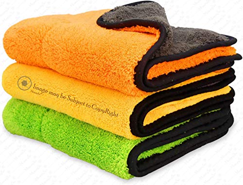 MoneySo || Set of 3 Pcs. || Microfiber Cleaning Cloth, Extra Thick Microfiber Towel Absorbent Dust Cloths Lint Free Cloth for Car Kitchen Window (Random Colors, 3 Pcs.)