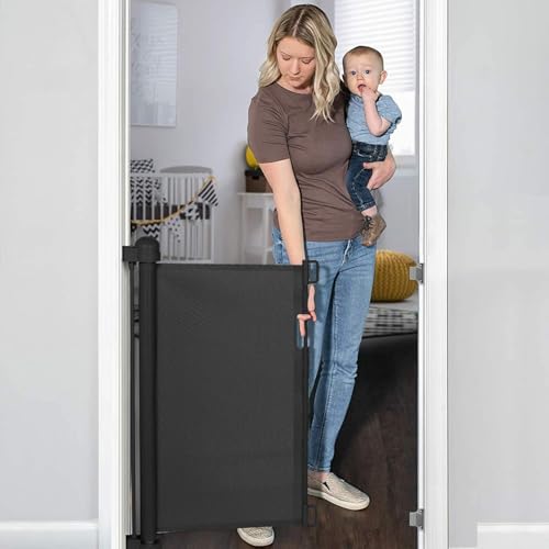 MONSTECH Baby Safety gate, Dog gate Barrier for Home Extends to 140cm Wide 86.5cm Tall, Staircase gate Baby Safety, Baby gate for Staircase, Barricade for Kids Safety - Black Colour (Black)