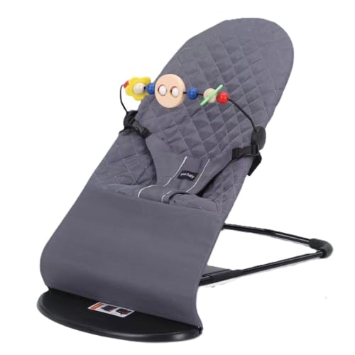 MOPPETS Dream-On Infant Natural Swing Bouncer | Compact, Foldable and Multi Recline Back | with Removable Toybar/Fidget Bar (Grey) - 0-9 Months