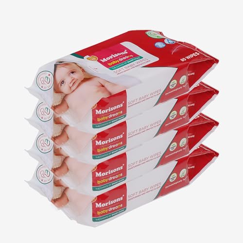 Morisons* babydreams THE CHOICE OF SMART MUMS Baby Dreams Gentle Premium Wet Wipes With Aloe Extracts & Vitamin E|97% Water Wipes| Dermatologically Tested|Alcohol Free|Paraben Free|Wipes 80S Pack Of 4