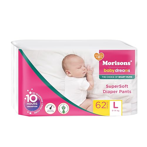 Morisons* babydreams THE CHOICE of SMART MUMS Baby Supersoft Diaper Pants Large - L (62 Pieces), 1741 grams