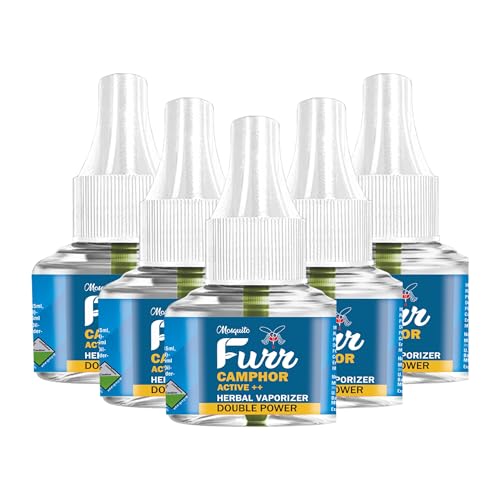 Mosquito Furr Camphor Active++ Liquid Vapouriser Double Power Mosquito Repellent Vaporiser Refill No Kerosene Oil Poison Free Non- Toxic Chemical-Free (45ml,Pack of 5)