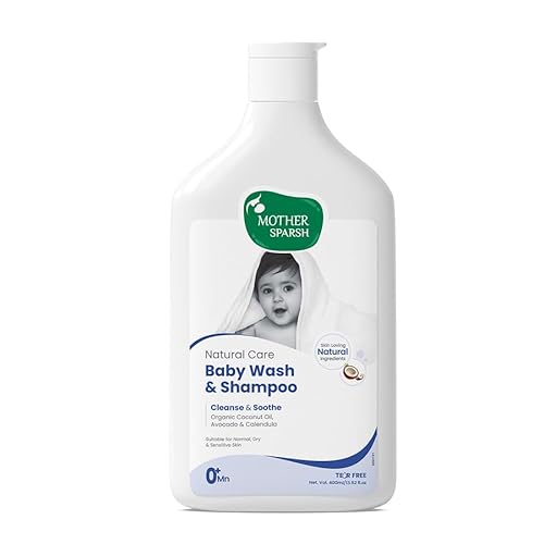 Mother Sparsh Natural Care Baby Wash & Shampoo-400ml | Baby Head to Toe Wash | Tear Free Formula With Organic Coconut Oil, Calendula & Avocado | Suitable for Newborn Sensitive Skin