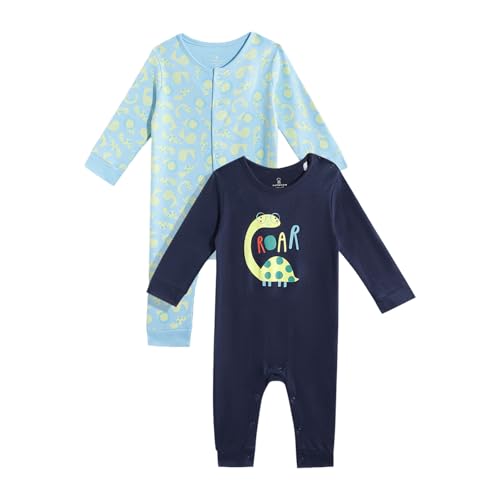 Mothercare Baby Romper Full Sleeve Dino Sleepsuit Soft Blue Navy Pack of 2
