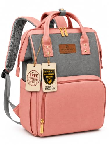 Motherly Patented Diaper Bag Backpack for Mothers | Waterproof Baby Travel & Maternity Bag | Multiple Compartments, Insulated Bottle Pockets, Warranty | Crown Series Pink & Gray