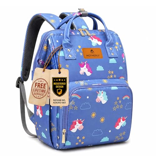 Motherly Patented Diaper Bag Backpack for Moms | Waterproof Baby Travel & Maternity Bag | Spacious Nappy Bag with Insulated Bottle Pockets & Warranty (Elegant Series, Pegasus & Starry Sky)