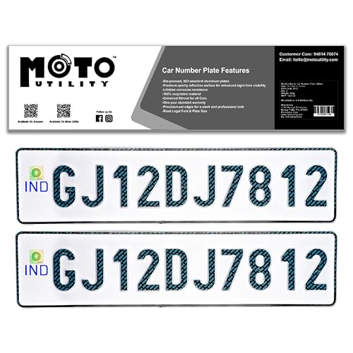 Moto Utility Car Number Plate – Size 19.75 Inch | IND Font with Hologram | Radium White | Fancy Number Plate for Cars | Compatible with Most Cars. (1 Year Warranty)