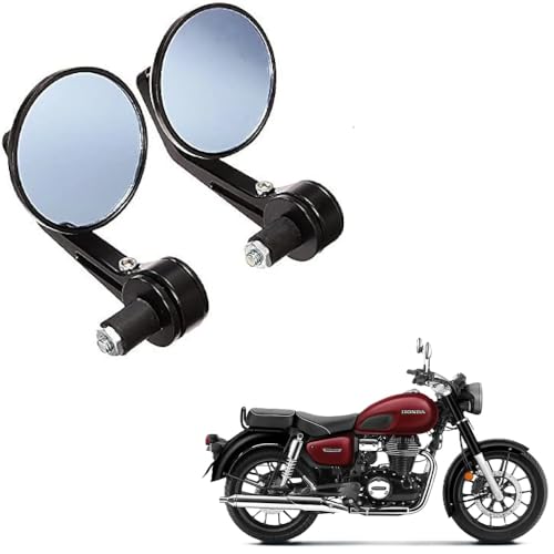 Motorcycle Bar End Side Mirrors ? Round Rear View Mirrors for Honda CB350 & Other Bikes (Set of 2)