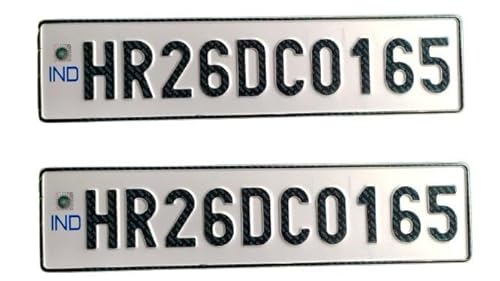 MOTORIZA Car Number Plate Set | Die-Pressed | IND Font & Hologram | Non-HSRP | Radium White | Front & Rear Plates 19.75 Inch Plates.