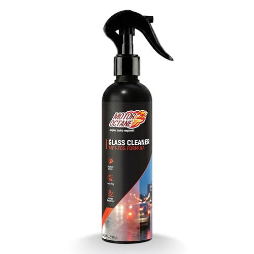 MotorOctane Car Glass Cleaner Spray | 250ml | Anti-Fog Formula | Streak Free Shine for Car Windshields, Windows & Mirrors | Water Repellent Shield | Removes Dirt, Grim & Oily Film from Glass