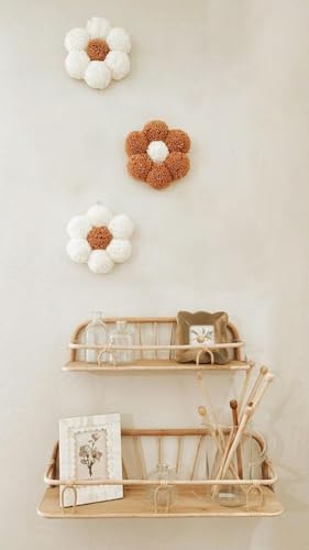 Mudtale Bella Handmade Pom Pom Flower Wall Hanging – Boho Pastel Tassel Wall Décor for Bedroom, Living Room, Nursery, Kids Room, Dorm, Office, Party Decoration, Pack of 3 Cute Home Wall Accents