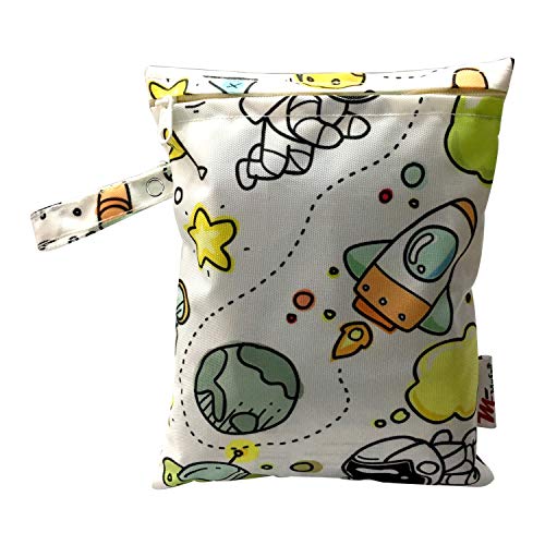 MY FAV Multiutility Wet & Dry Pouch with Zipper | Reusable & Washable Travel Organizer Bag for Beach, Pool, Stroller, Toiletries, Diapers, Wet Swimsuits & Gym Clothes–Space Ship Astronaut