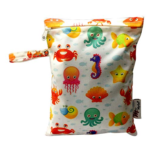 MY FAV Multiutility Wet & Dry Pouch with Zipper | Reusable & Washable Travel Organizer Bag for Beach, Pool, Stroller, Toiletries, Diapers, Wet Swimsuits & Gym Clothes – Sea Animals