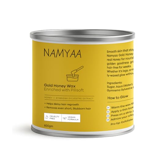Namyaa Gold Honey Wax 600gm | Painless Wax For Removing Tan, Dead Skin From Legs, Arms, Underarms | Gold Sheen Wax For Women | Suitable For All Skin Types, Pack of 1