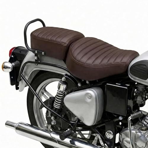 Neodrift Premium Bike Seat Cover - RE Classic Reborn 350/650 | Coffee - Double Seat | After Sep-2021 | Anti-Slip & Shock-Absorbing | Water-Resistant | Strip Cushioning | Easy Fit | Saka Art Leather