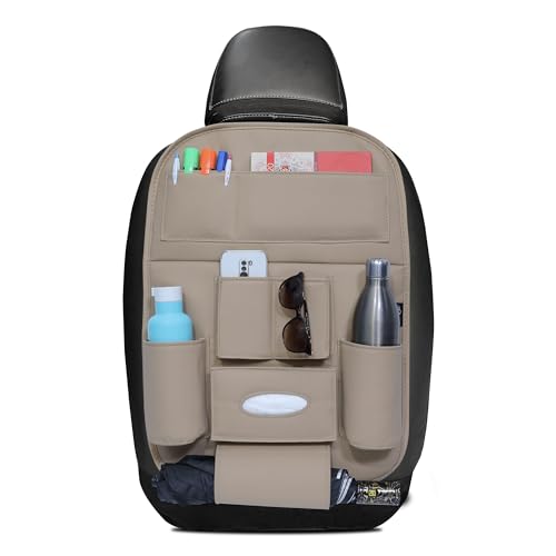 Neodrift 'Seat Master Lite' (Set of 2) | (Color - Beige) Premium 7D Car Seat Organizer, Universal Fit, Multi-Pocket Storage for Bottles, Mobile, Keys, Documents, Tissues
