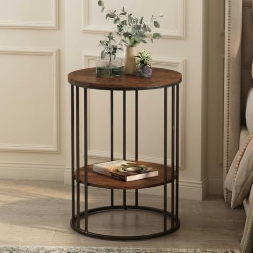NEST NATURE HAVEN Round Side Table Corner End Table for Living Room Bedside Mid Century Modern Accent Coffee Table for Small Spaces Metal Nightstand (Black Brown)