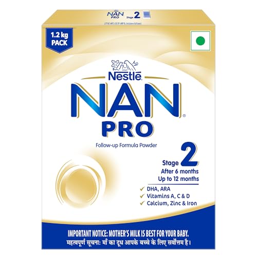 Nestlé NAN PRO Stage 2, 1.2kg, Follow-Up Formula Milk Powder for Babies (After 6 Months Upto 12 Months), with DHA-ARA, 3x400g Pouch in Box