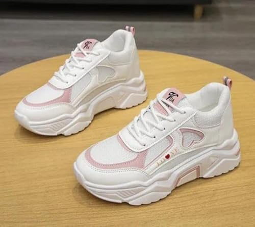 NIDAHO Women Chunky Sneakers Lightweight Lace-Up Casual Sports Shoes Breathable Mesh Running Walking Shoes (Pink) - NID24224