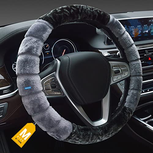 NIKAVI Fur Car Steering Wheel Cover Medium O-Type Grey