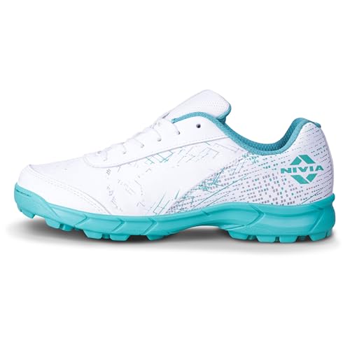 Nivia Bounce Cricket Shoes for Men, Mesh & TPU Upper, Cushioned EVA Insole, Durable PVC Outsole, Lightweight, Sports Shoes (White/Turquoise) Size - UK-07