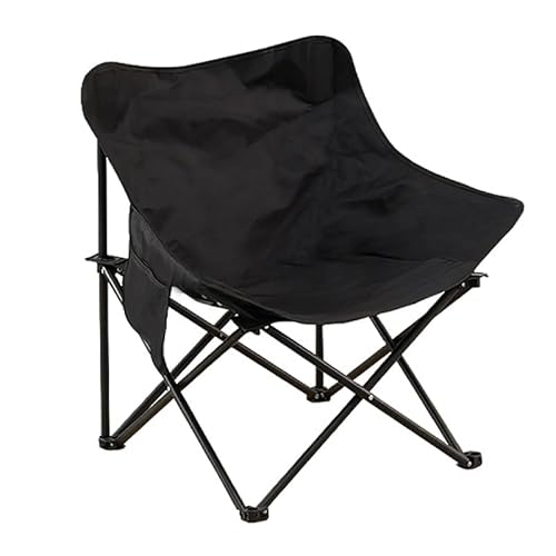 Niyam Folding Chair Big with Side Pocket - Portable Foldable Nylon Base Fabric Camping Chair for Fishing Beach Picnic Outdoor Garden Chair (Moon, Black)