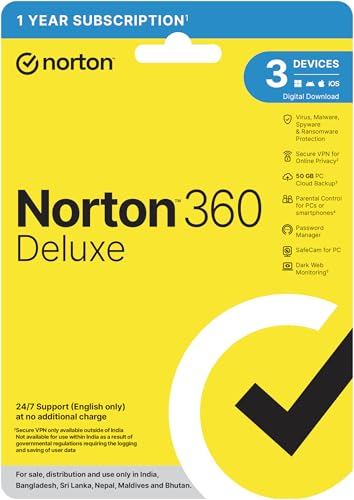 Norton 360 Deluxe |3 Users 1 Year|Total Security For Pc, Mac, Android Or Ios |Additionally Includes Password Manager, Pc Cloud Back Up, Safecam For Pc |Email Delivery In 2 Hrs