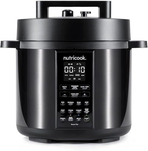 Nutricook Smart Pot 2 Stainless Steel 6 QT (5.7L), 1000W 9-in-1 Instant Programmable Electric Pressure Cooker, Slow Cooker, Rice Cooker, Steamer, Sauté Pot, Sous Vide, Smart Lid, 2-Year Warranty