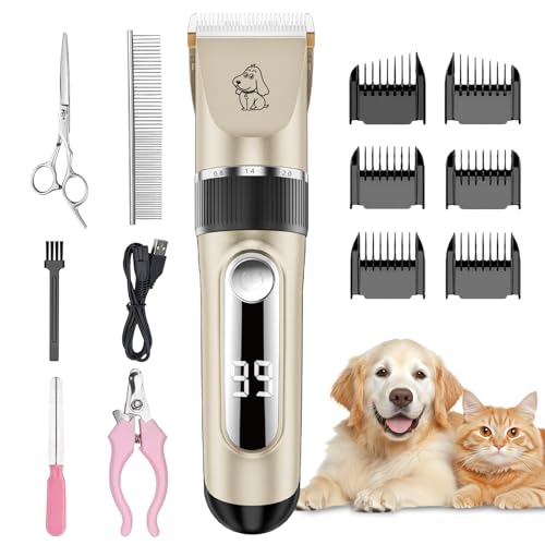'NWOUIIAY Pet hair trimmer GUDDIES professional pet electric clipper set wireless rechargeable cat and dog shaver IPX7 waterproof full body washing with 6 guide combs