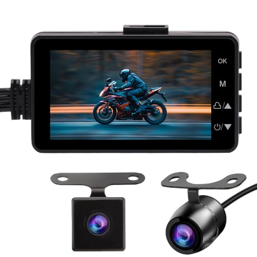 OBEST Motorcycle Recorder Camera,3 inch LCD 720P with 480P Dual-Track Front Rear Dual Action Camera Video for Recording Motorcycle View