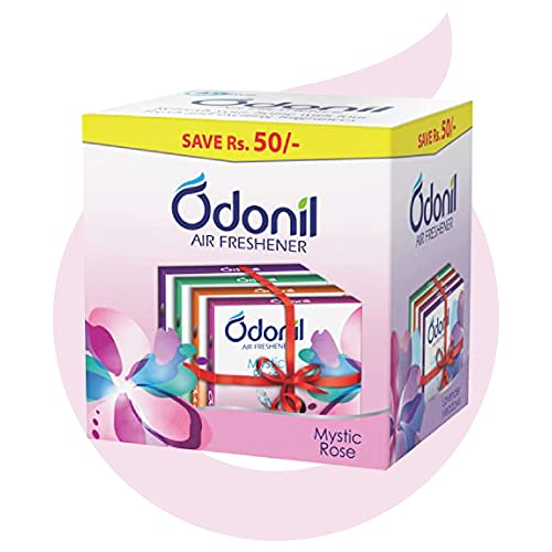 Odonil Bathroom & Toilet Air Freshener Blocks 288g (Pack of 4 x 72g) | Germ Protection | Lasts Up to 45 Days Freshness | 4 Fragrances in One Pack | Lavender, Orchid, Jasmine & Rose | For Home & Office