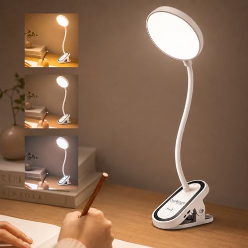 One94Store FlexiClip Design Rechargeable LED Clip Lamp | Flexible Gooseneck Desk & Bedside Light | Adjustable Brightness | USB Powered Study & Reading Lamp (White)