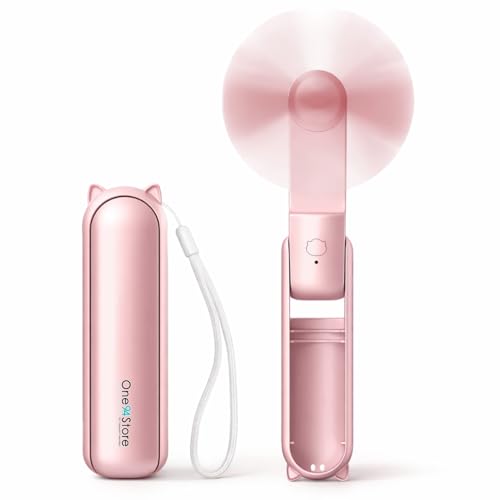 One94Store Mini Handheld Fan, Folding Type-C USB Rechargeable Fan, 2000mAh Battery, 3 Speed Cooling, Pink – Mini Fan, Hand Fan, Small Fan, USB Fan