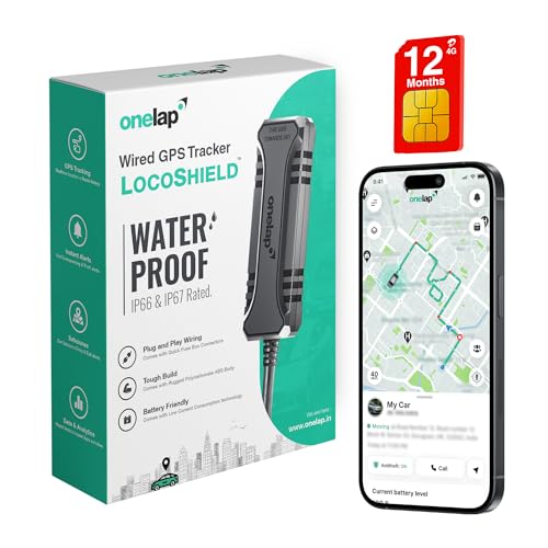 Onelap LocoShield™ 2026 Waterproof Wired GPS (with 12 Months 4G SIM Recharge) - IP67 GPS Tracker for Bike, Car, Scooty | Plug & Play | Remote Engine Lock Compatible & ON/Off Alert | 1 Year Mobile App